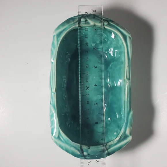 MCCOY Cherries & Leaves 1947 turquoise "brush glaze" MCM Ceramic Planter Pottery - Picture 8 of 8